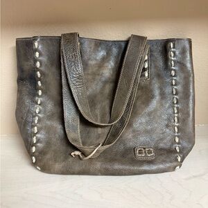 Bed Stu Brown Leather Tote with Cream Stitching